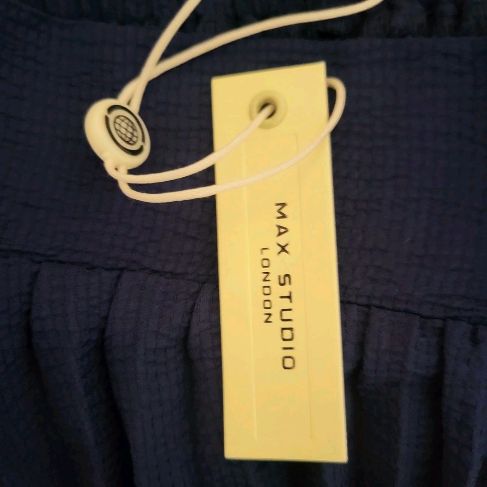 Max Studio London Navy Pleated Long Aline Maxi Skirt Size M Elastic Waist NWT - Picture 4 of 7